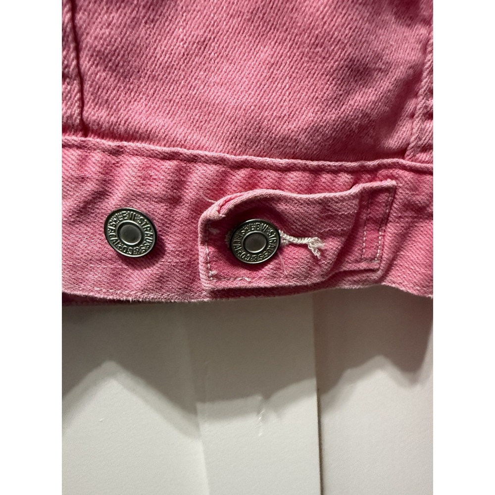 Levis Jeans Womens Medium Pink Distressed Cropped Denim Trucker Jacket WPL-423 - Picture 8 of 9